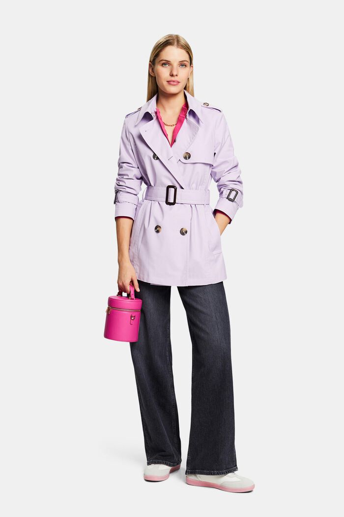 Short Double-Breasted Trench Coat, LAVENDER, detail image number 1