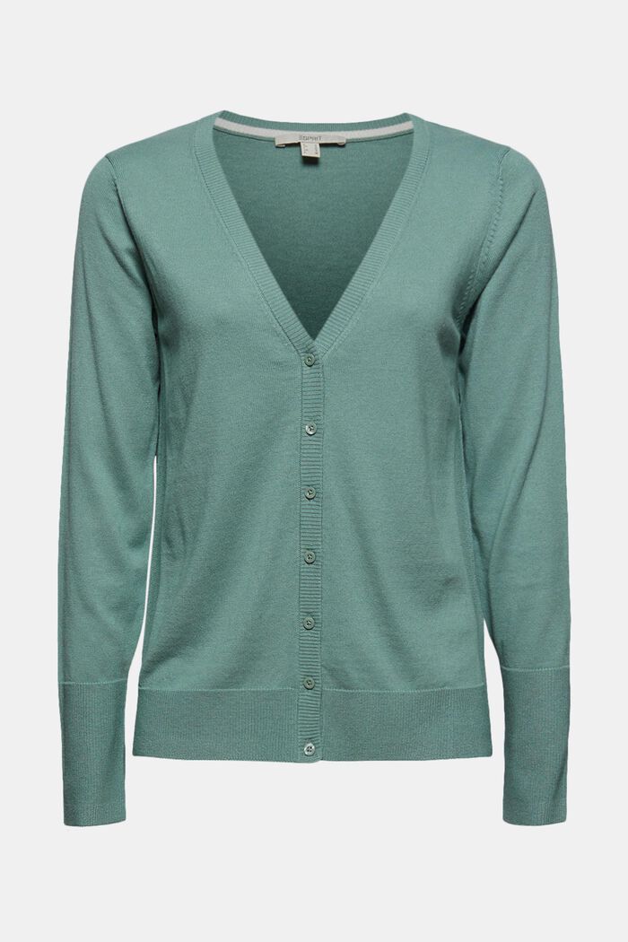 V-neck cardigan made of blended organic cotton, DUSTY GREEN, detail image number 0
