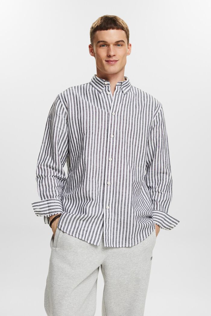 Striped Cotton Poplin Shirt, NAVY, detail image number 0