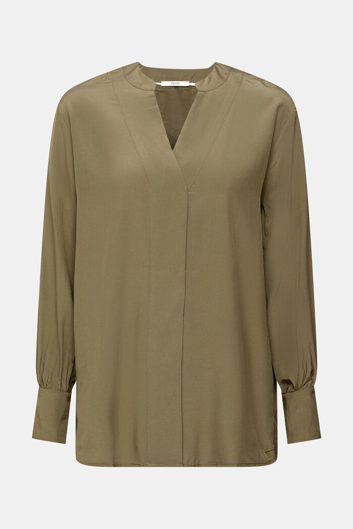 V-neck blouse, LENZING™ ECOVERO™, DARK KHAKI, detail image number 6