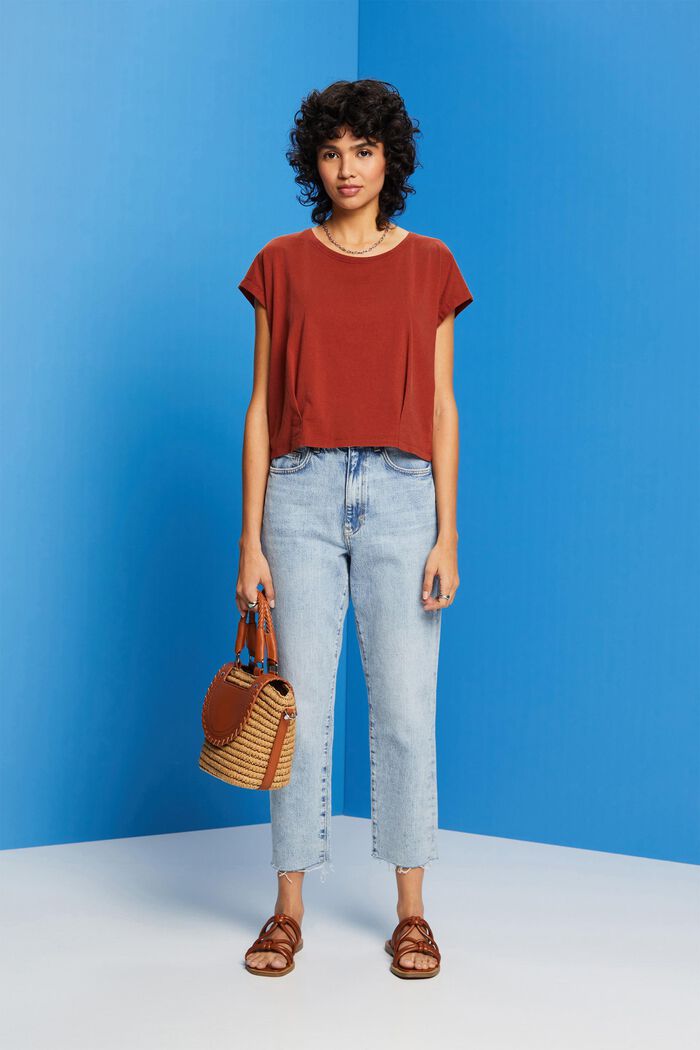 Cropped t-shirt with pleats, TERRACOTTA, detail image number 1