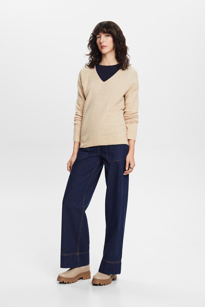 Wool Blend V-Neck Sweater, SAND, detail image number 0