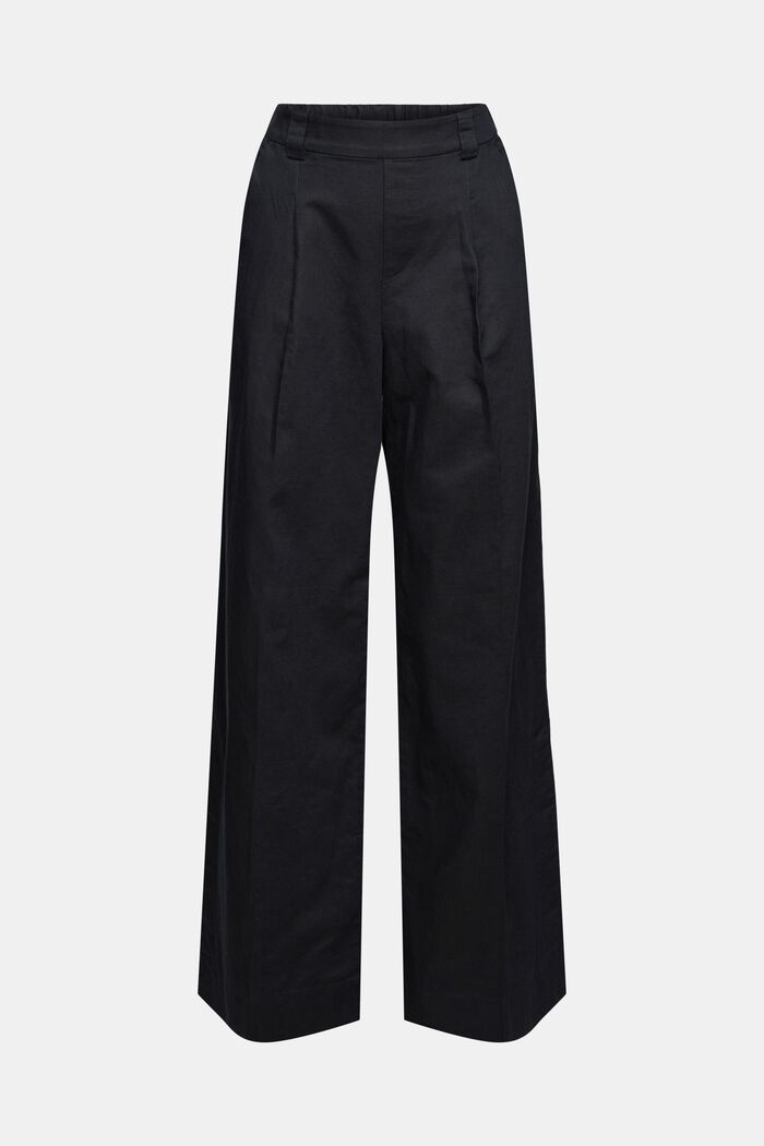 Linen blend: wide-leg trousers with slits, BLACK, detail image number 8