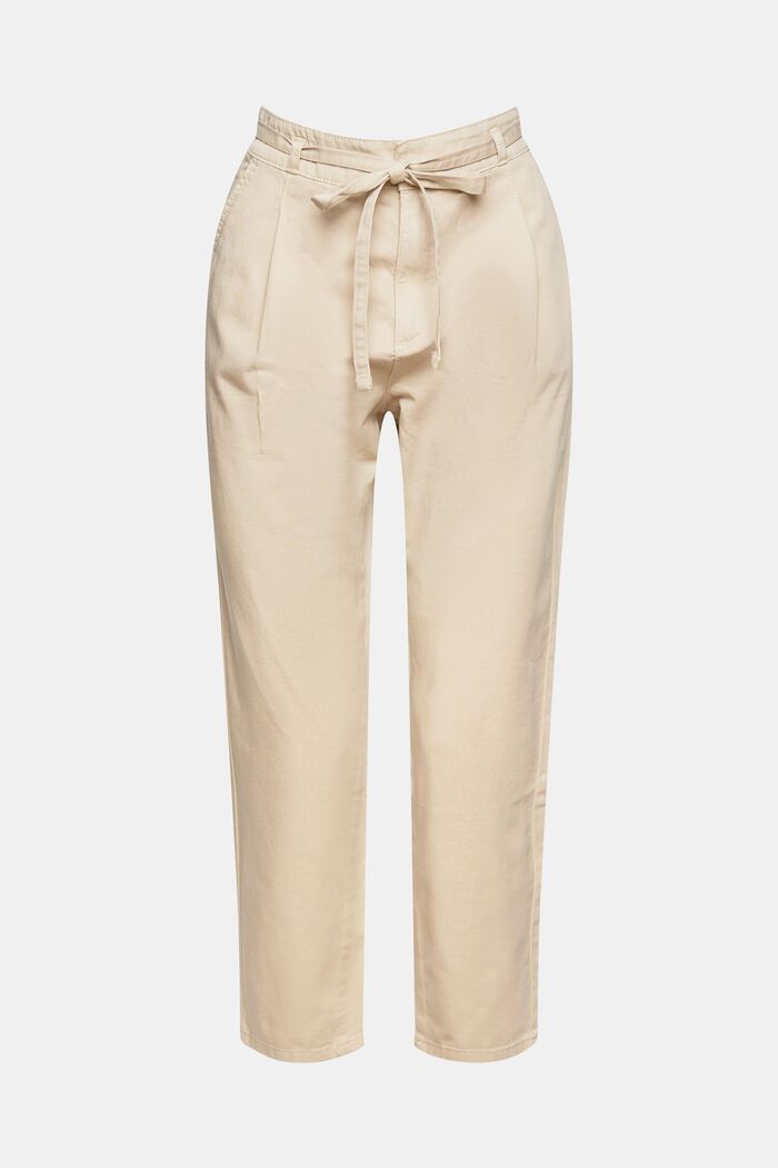 Waist pleat trousers with a belt, pima cotton, BEIGE, detail image number 7