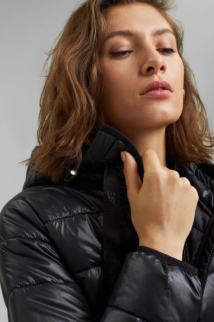 Quilted jacket with a detachable hood, made of recycled material, BLACK, detail image number 6