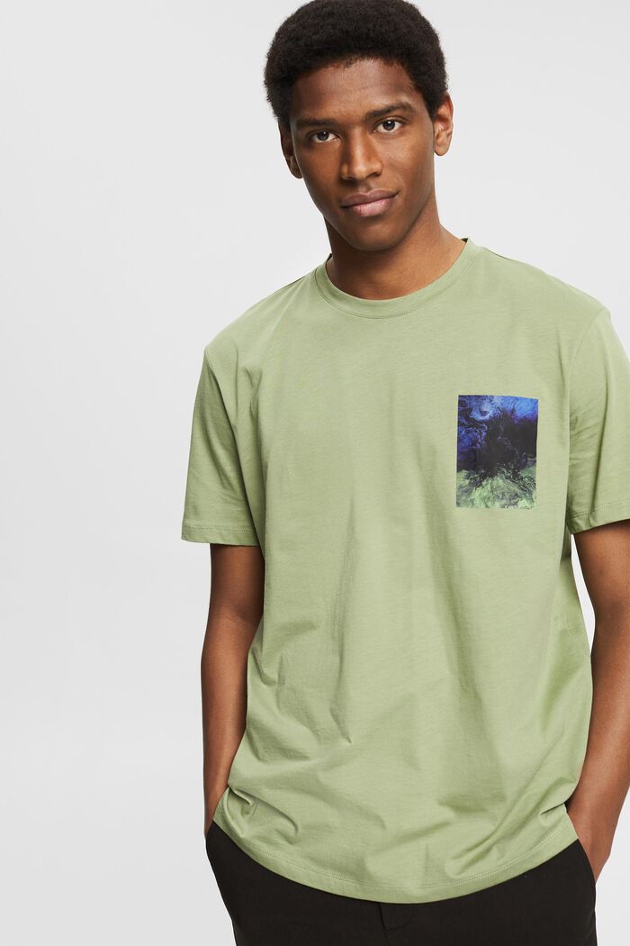 Jersey T-shirt with a print, 100% organic cotton, LIGHT KHAKI, detail image number 0