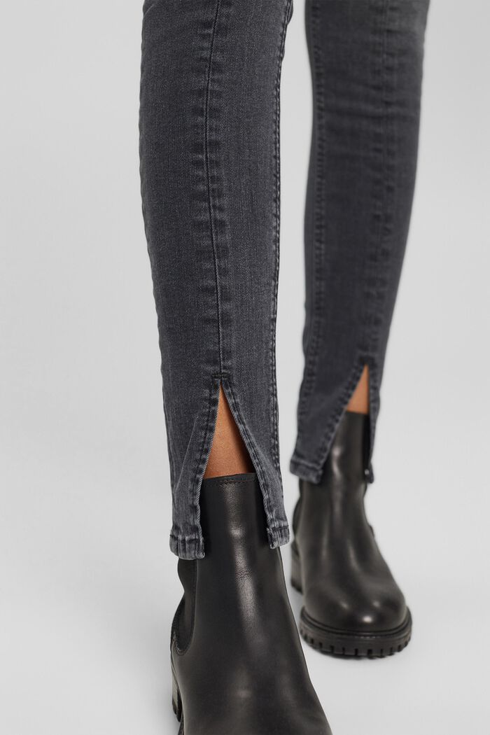 Stretch jeans with a slit, in organic cotton, BLACK DARK WASHED, detail image number 5