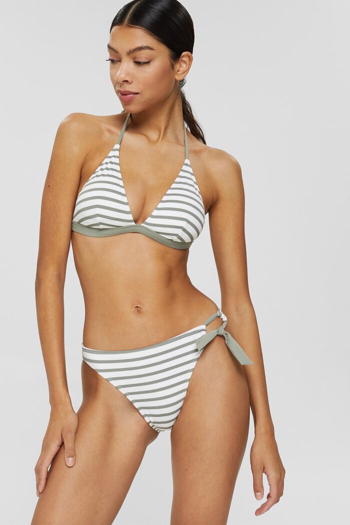 Recycled: striped bikini briefs, LIGHT KHAKI, overview