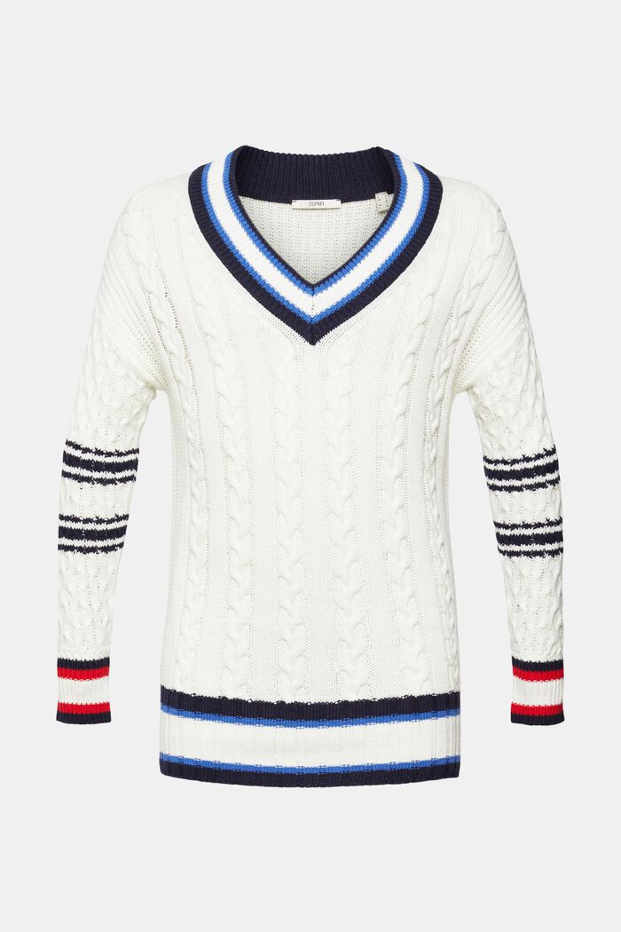 Knitted V-neck sweater, OFF WHITE, overview