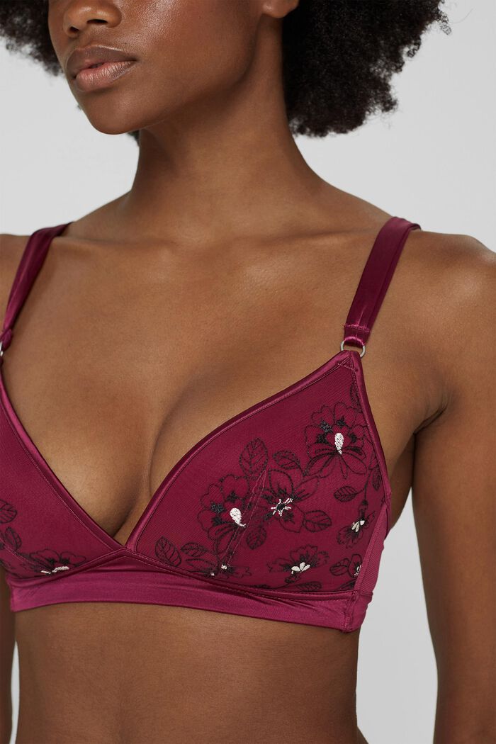 Soft mesh bra with embroidery, DARK PINK, detail image number 3