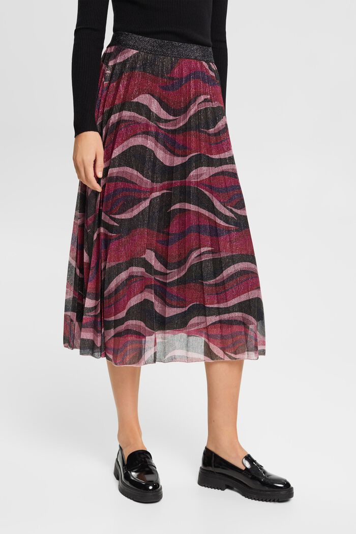 Pleated midi skirt with glitter pattern, CHERRY RED, detail image number 1