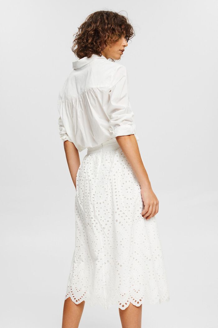 Midi skirt with broderie anglaise, LENZING™ ECOVERO™, WHITE, detail image number 3