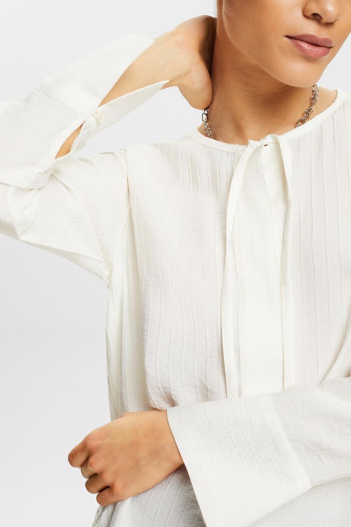 Textured Long-Sleeve Blouse, ICE, detail image number 3
