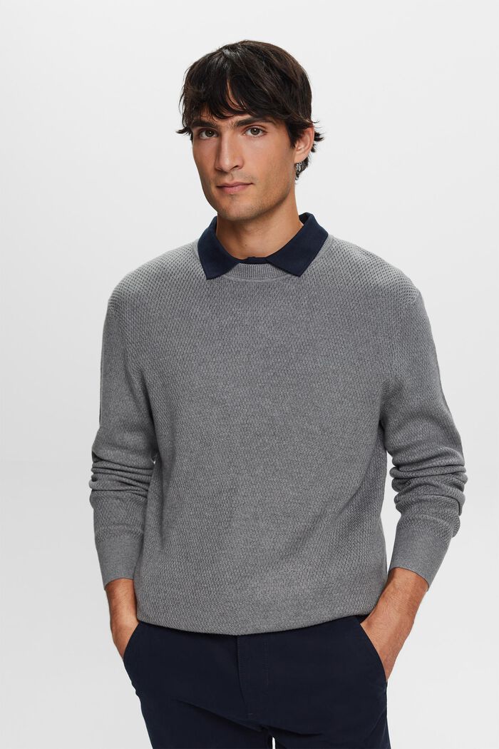Structured Knit Crewneck Sweater, GREY, detail image number 1