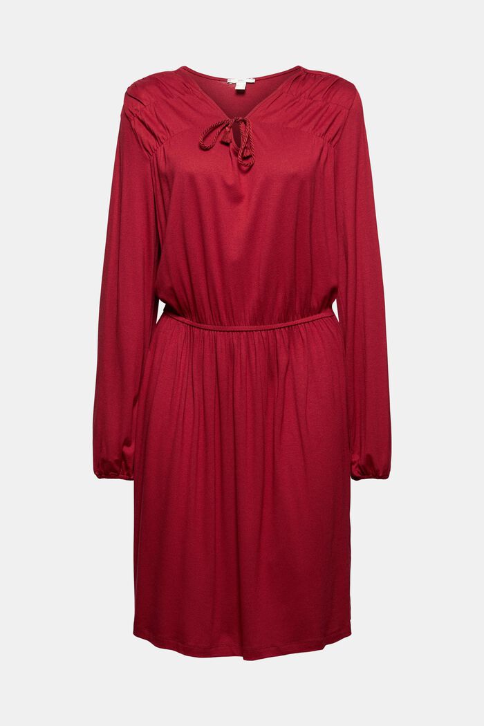 Jersey dress with tasselled ties, LENZING™ ECOVERO™, DARK RED, detail image number 5