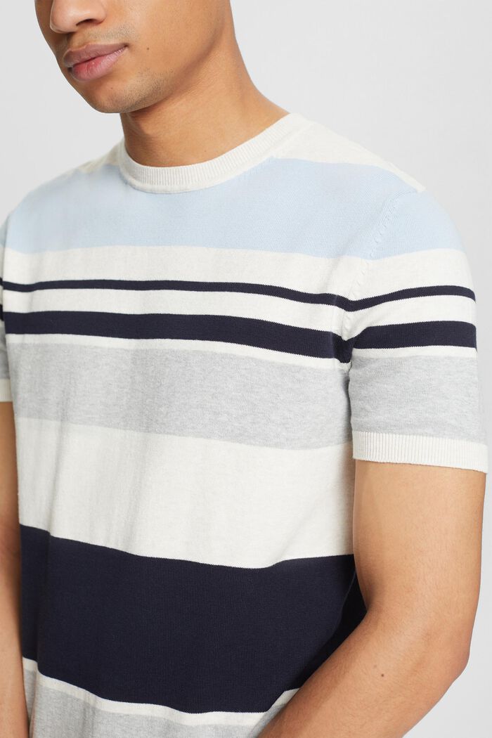 Striped Short-Sleeve Sweater, OFF WHITE, detail image number 3