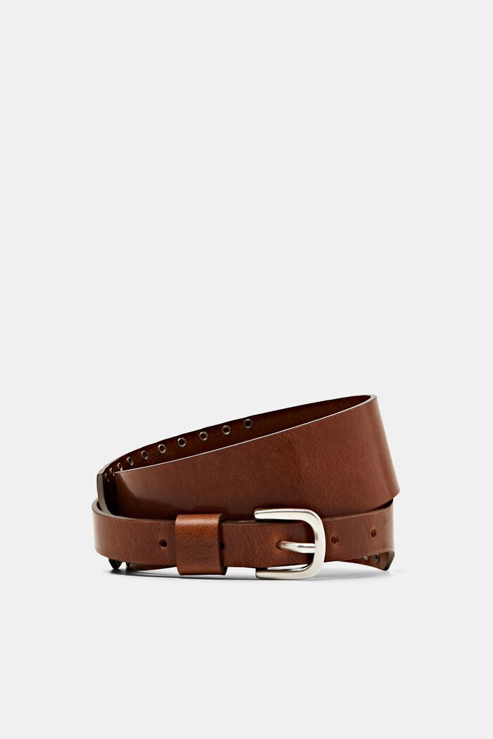 Waist belt with studs, 100% real leather, BROWN, detail image number 0