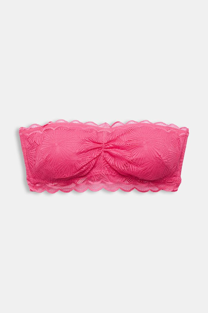 Padded bandeau bra made of patterned lace, PINK FUCHSIA, overview