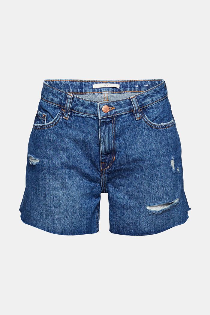 Vintage-style denim shorts, 100% cotton, BLUE DARK WASHED, detail image number 7