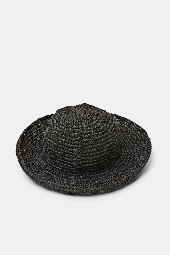 Crochet Straw Hat, BLACK, detail image number 0