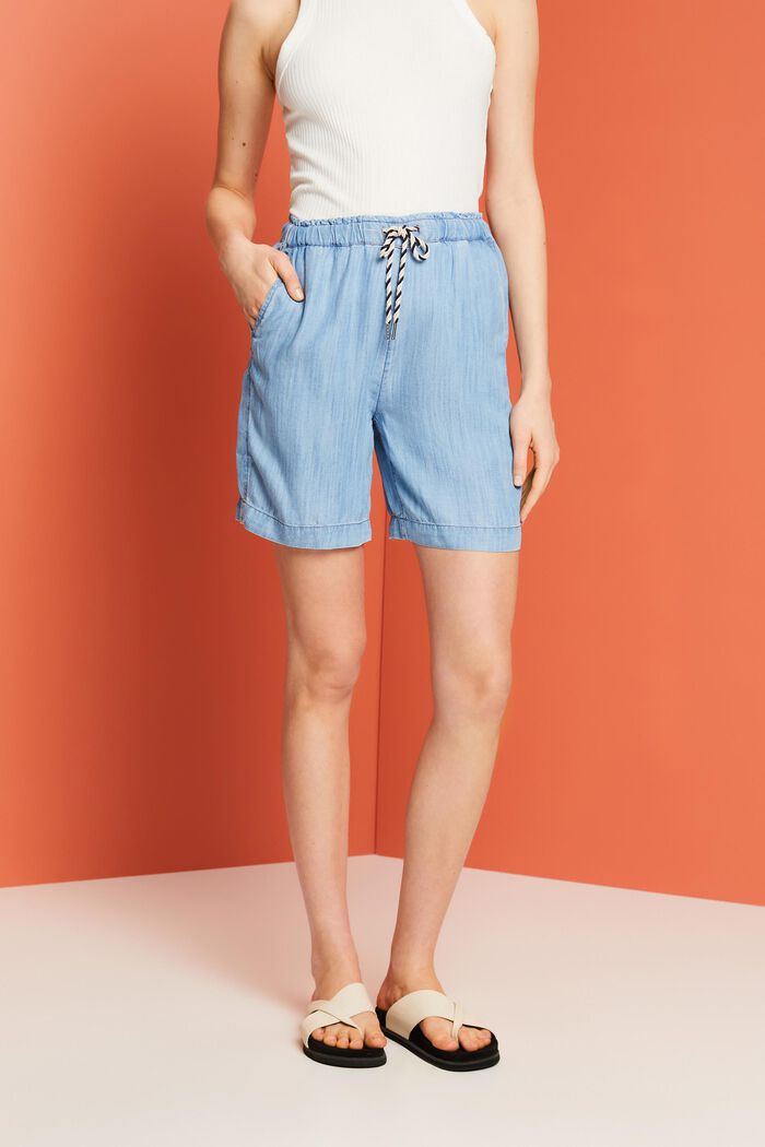 Pull-on jeans shorts, TENCEL™, BLUE LIGHT WASHED, detail image number 0