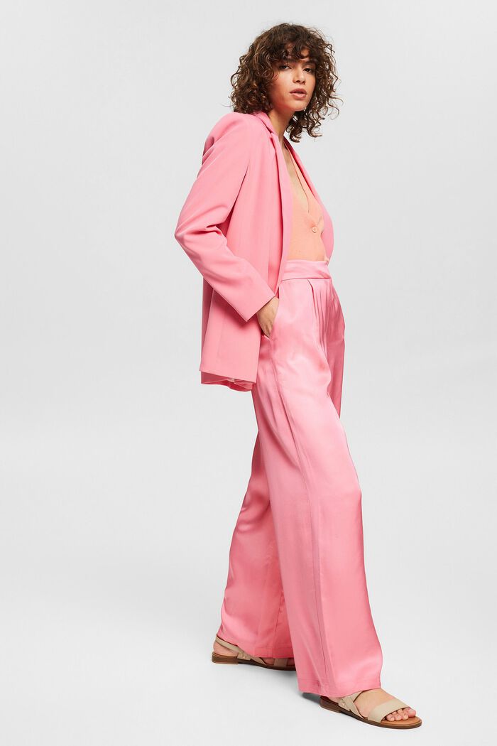 Flowing satin trousers with a wide leg, PINK FUCHSIA, detail image number 1