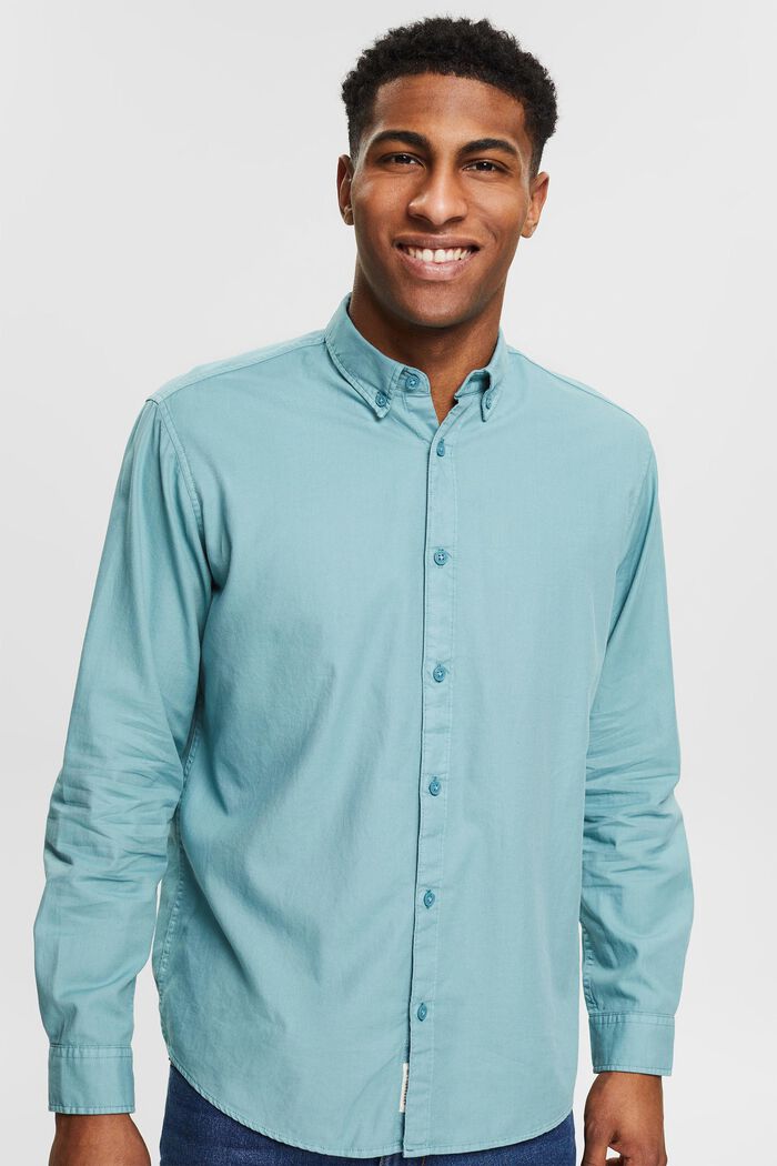 Top with a button-down collar, TURQUOISE, overview