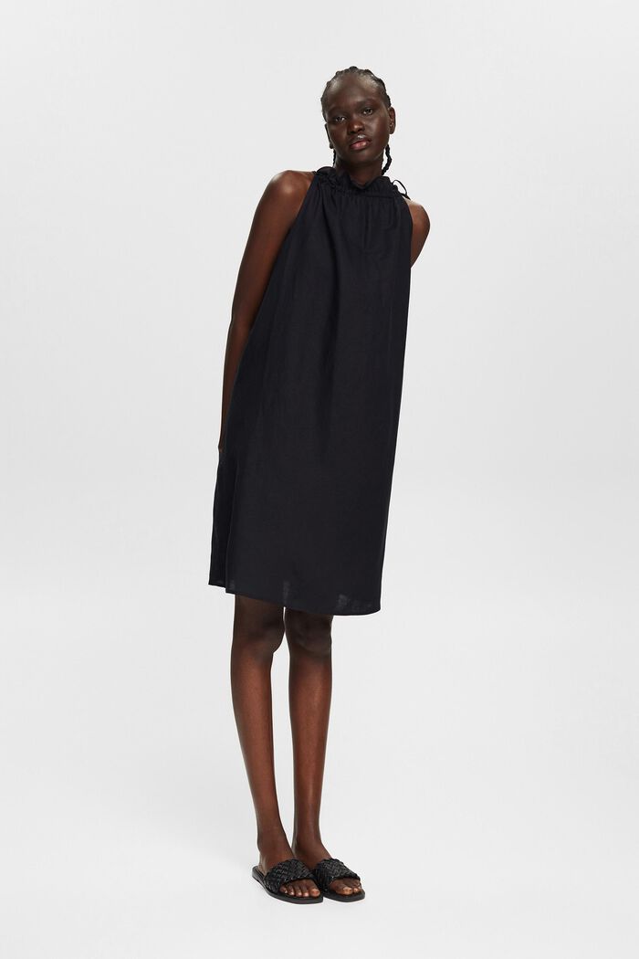 Linen blend: dress with a halterneck neckline, BLACK, detail image number 5