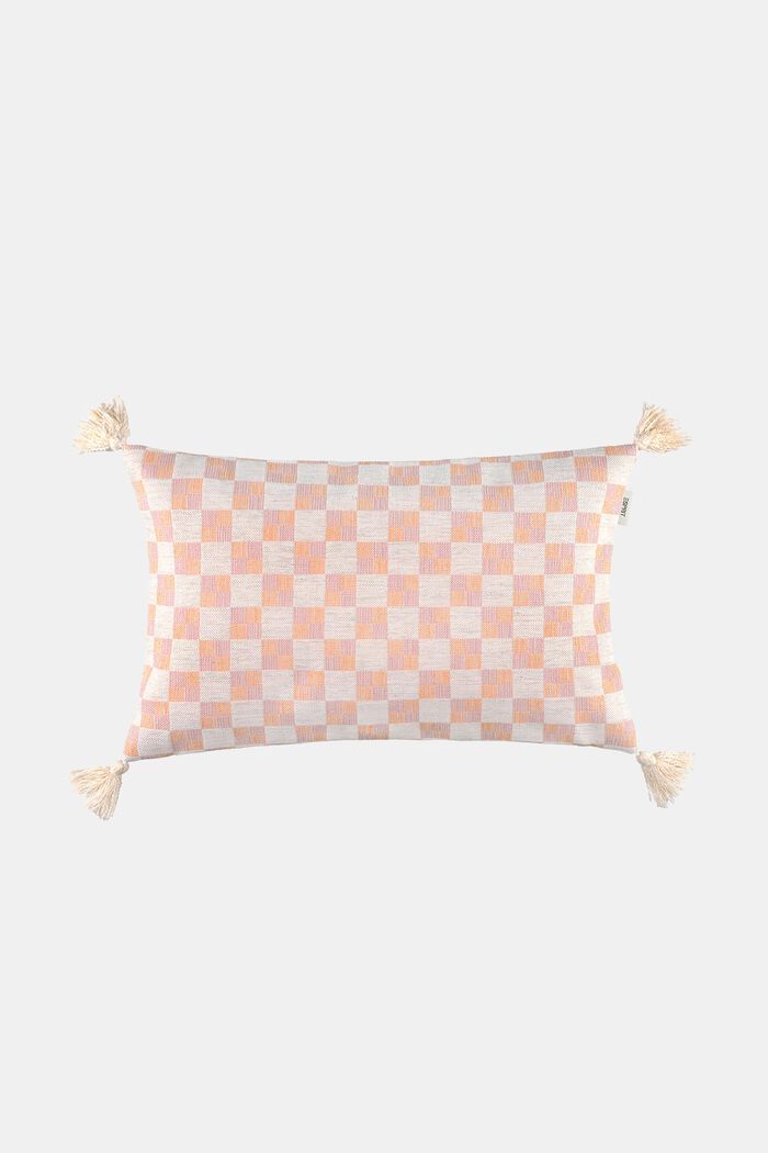 Checkered Tassel Cushion Cover, ROSE, detail image number 0