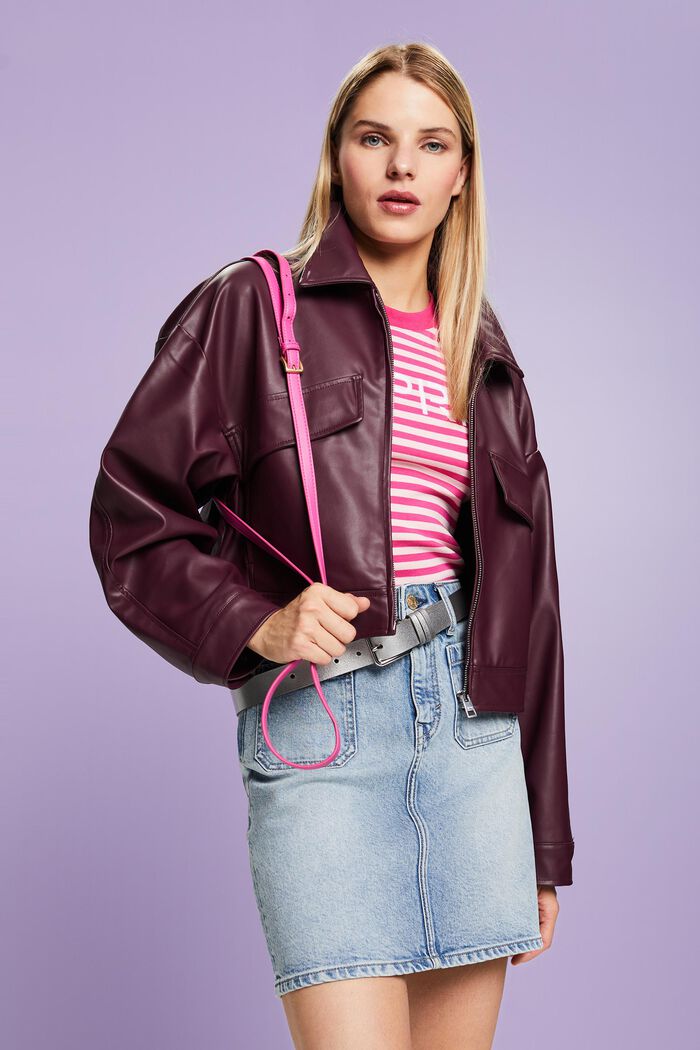 Oversized Faux Leather Blouson, AUBERGINE, detail image number 0