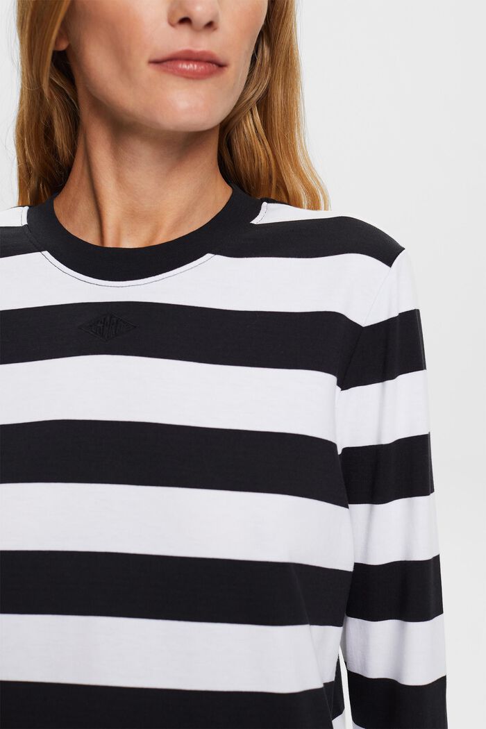 Striped Cotton Jersey Top, BLACK, detail image number 2