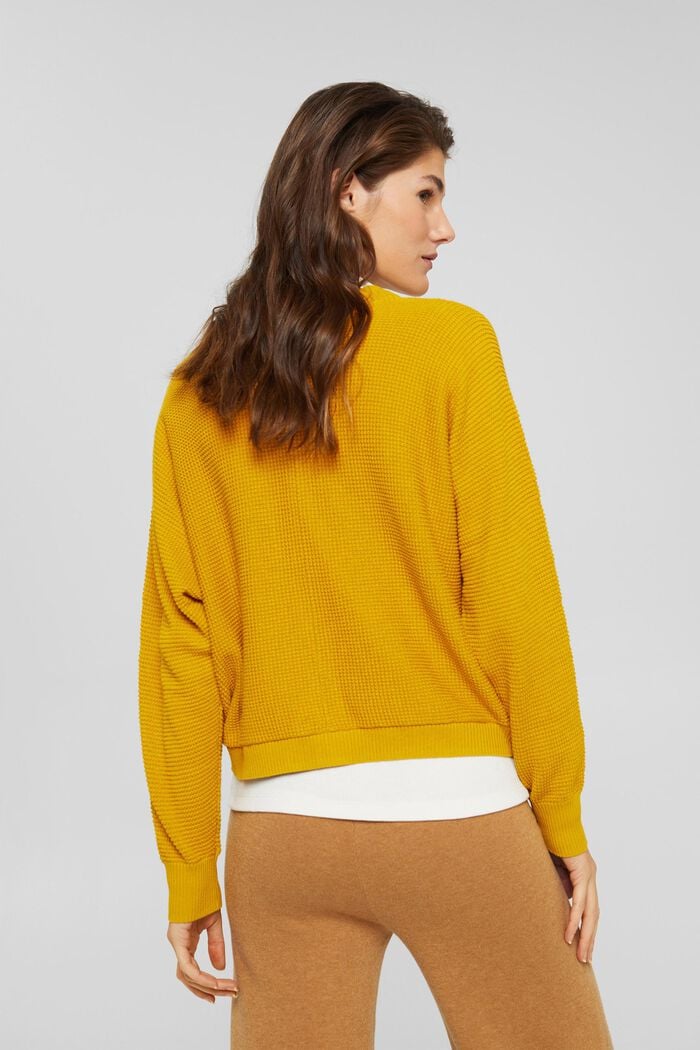 Textured cardigan made of blended organic cotton, BRASS YELLOW, detail image number 3