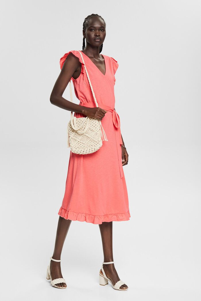 Containing TENCEL™: midi dress with a tie-around belt, CORAL RED, detail image number 1
