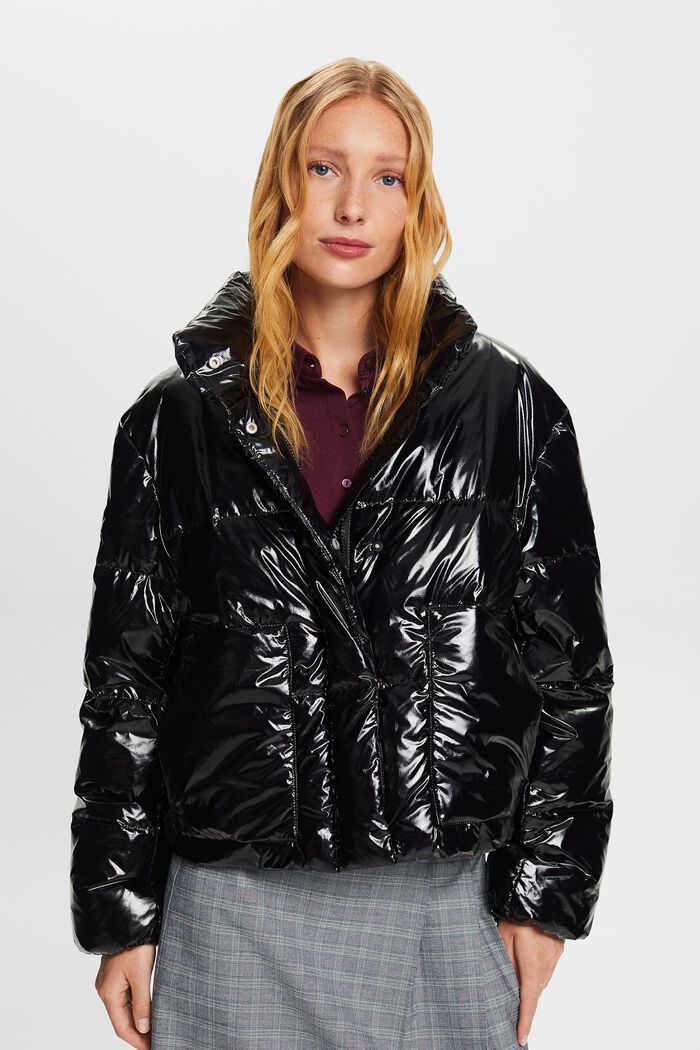 Glossed-Shell Puffer Jacket, BLACK, detail image number 3