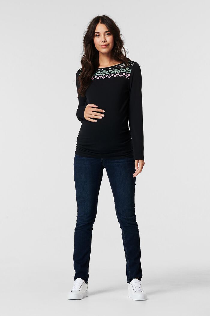 Long sleeve top with a print made of organic cotton, BLACK, detail image number 0