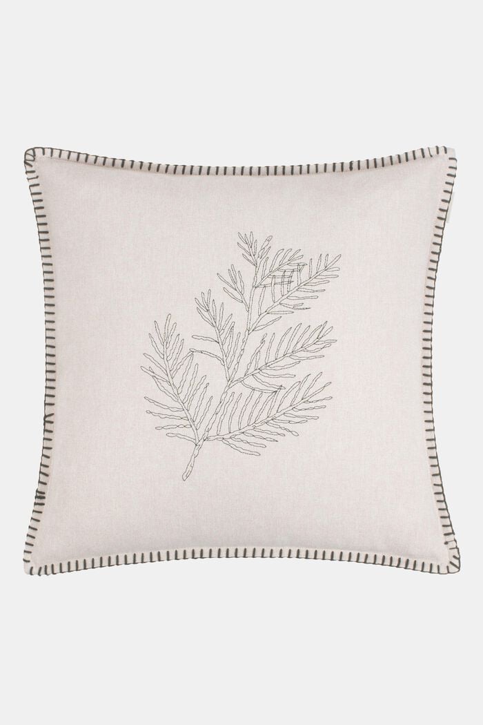 Cushion cover with embroidery, BEIGE, overview