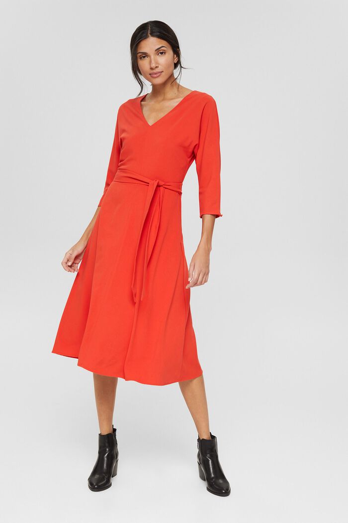 Recycled: midi dress with a tie-around belt, ORANGE RED, detail image number 0
