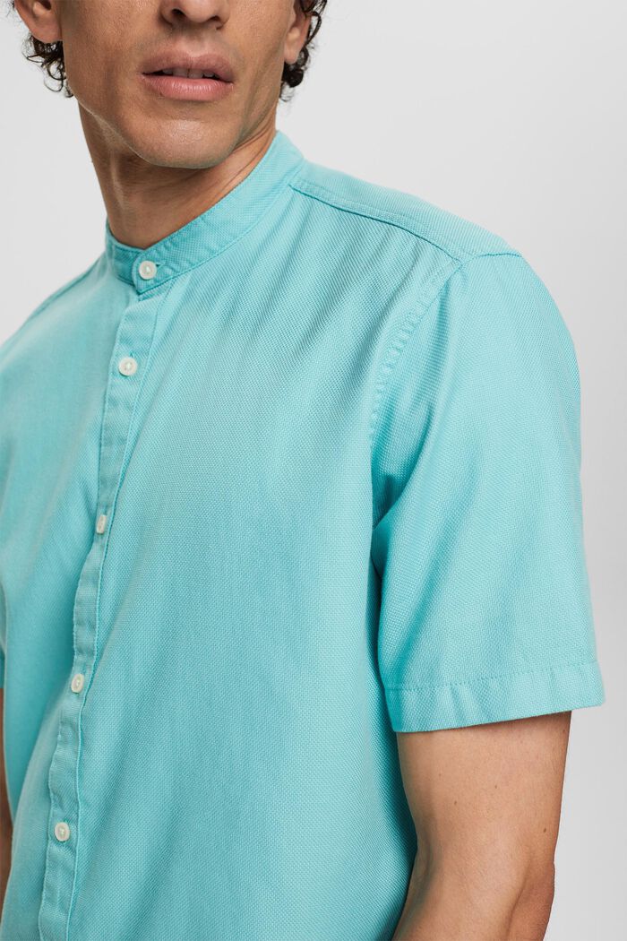 Canvas shirt with a band collar, LIGHT TURQUOISE, detail image number 2
