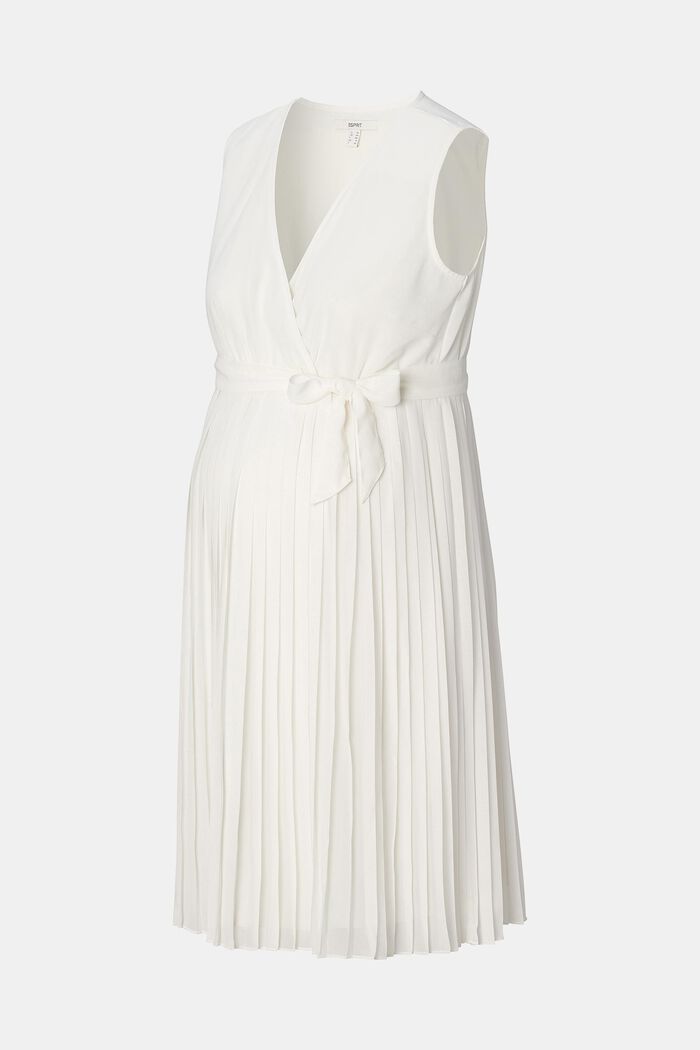 Pleated dress with tie belt, OFF WHITE, detail image number 4