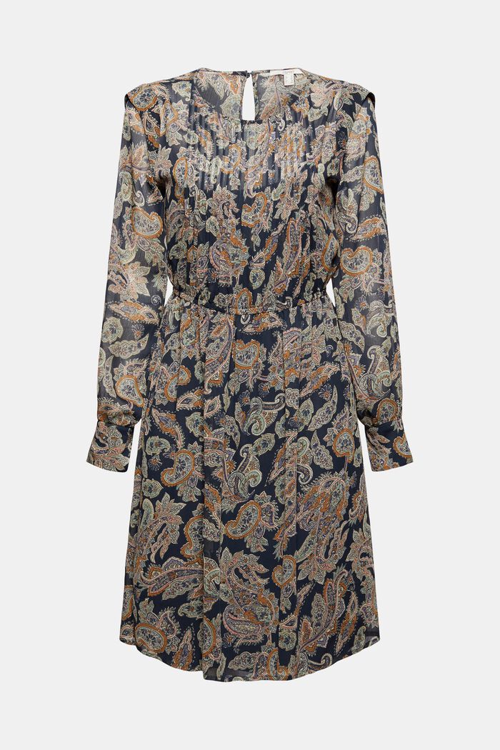 Recycled: Chiffon dress with a Paisley print, NAVY, detail image number 5