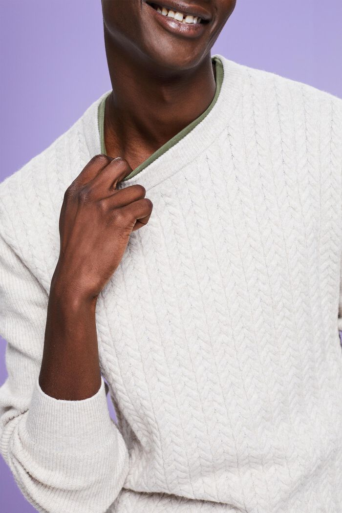 Melange Cable Knit Crewneck Sweater, OFF WHITE, detail image number 3