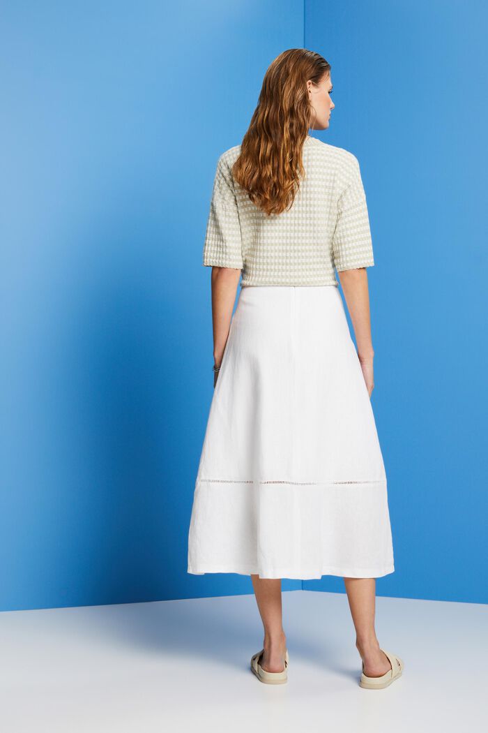 Midi skirt with belt, 100% linen, WHITE, detail image number 3