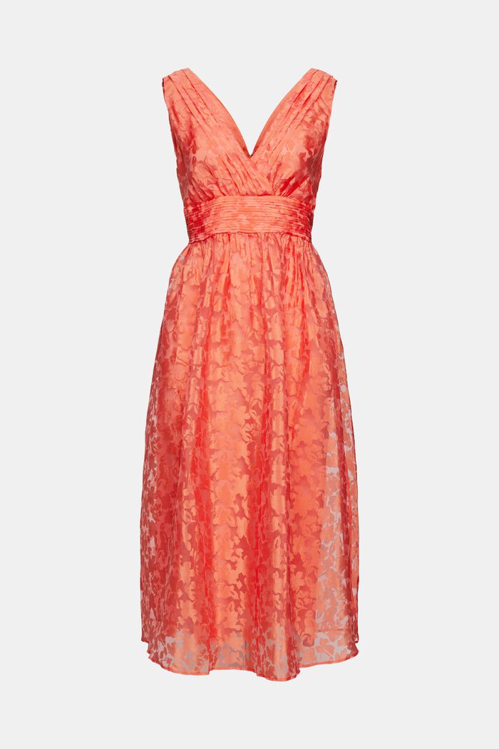 Recycled: tulle dress with a floral pattern, CORAL ORANGE, overview