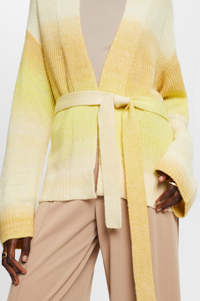 Belted cardigan, cotton blend, BRIGHT YELLOW, detail image number 2
