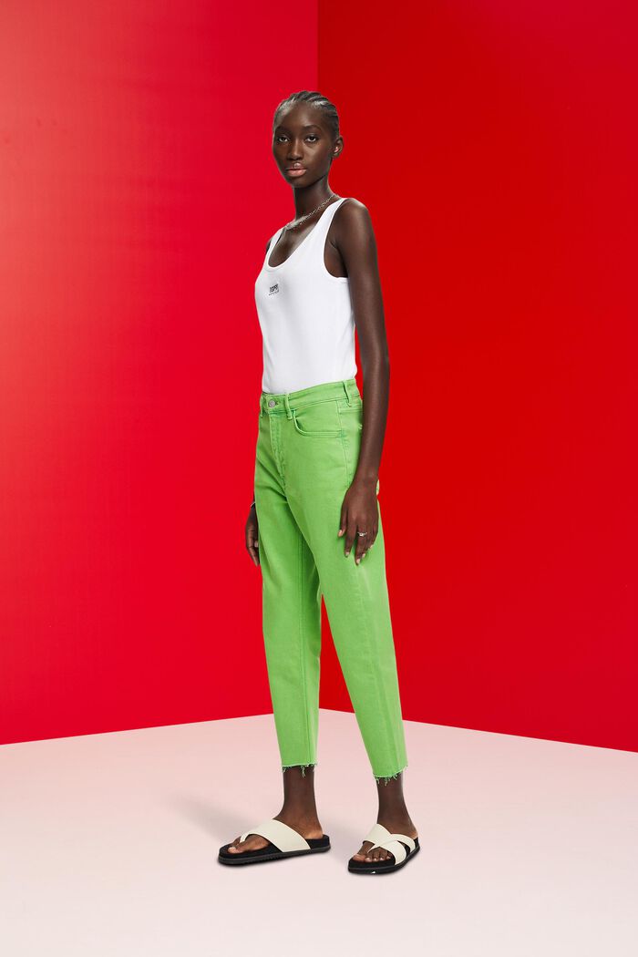 Cropped frayed hem trousers, GREEN, detail image number 5