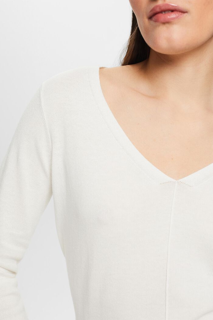 Cotton V-Neck Sweater, OFF WHITE, detail image number 2