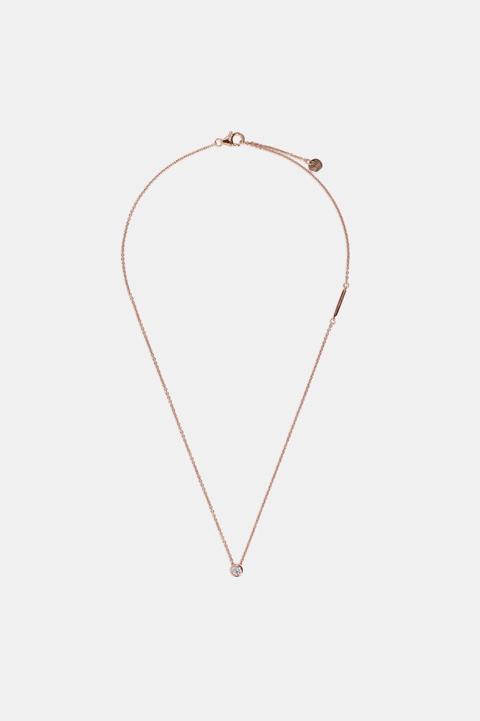 Necklace with zirconia pendant, sterling silver, ROSEGOLD, detail image number 1