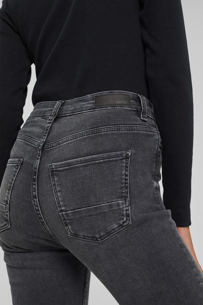 Stretch jeans with a slit, in organic cotton, BLACK DARK WASHED, detail image number 2