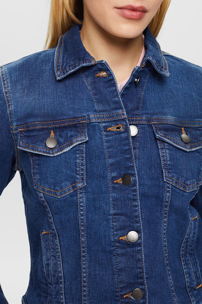 Denim jacket in a vintage look, in organic cotton, BLUE DARK WASHED, detail image number 3