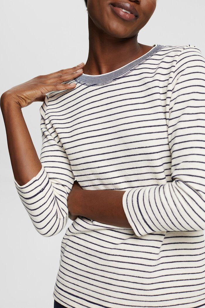 Striped long sleeve top, OFF WHITE, detail image number 0